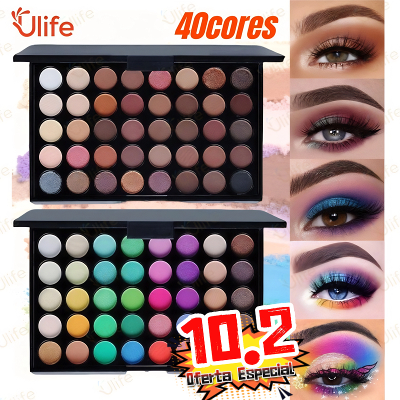 Paleta de Sombras com 40 Cores - Acabamento Matte e Shimmer, Alta Pigmentação, Efeito Esfumado e Longa Duração-UF