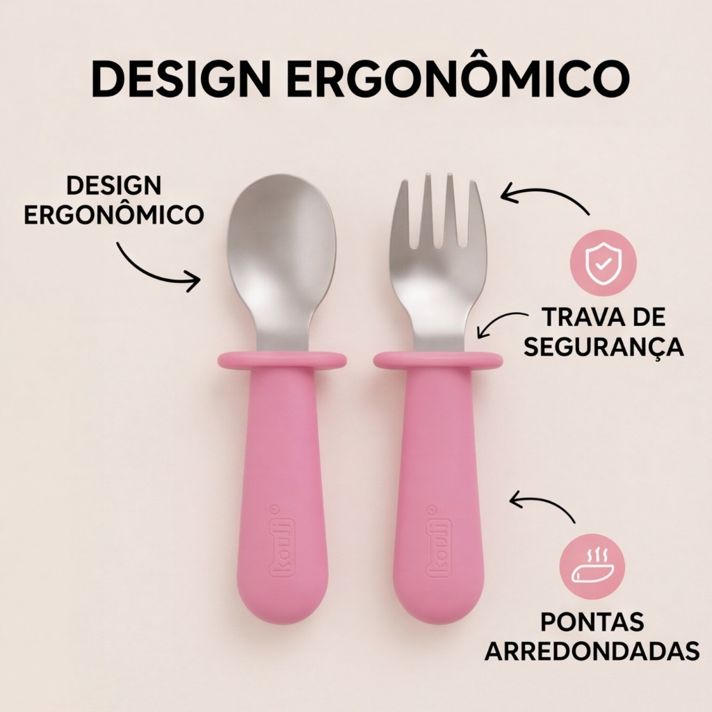 Kit Talheres Infantil Silicone Aço Inox Bebê Colher Garfo +6 Meses Bpa Free Seguro Alimentação