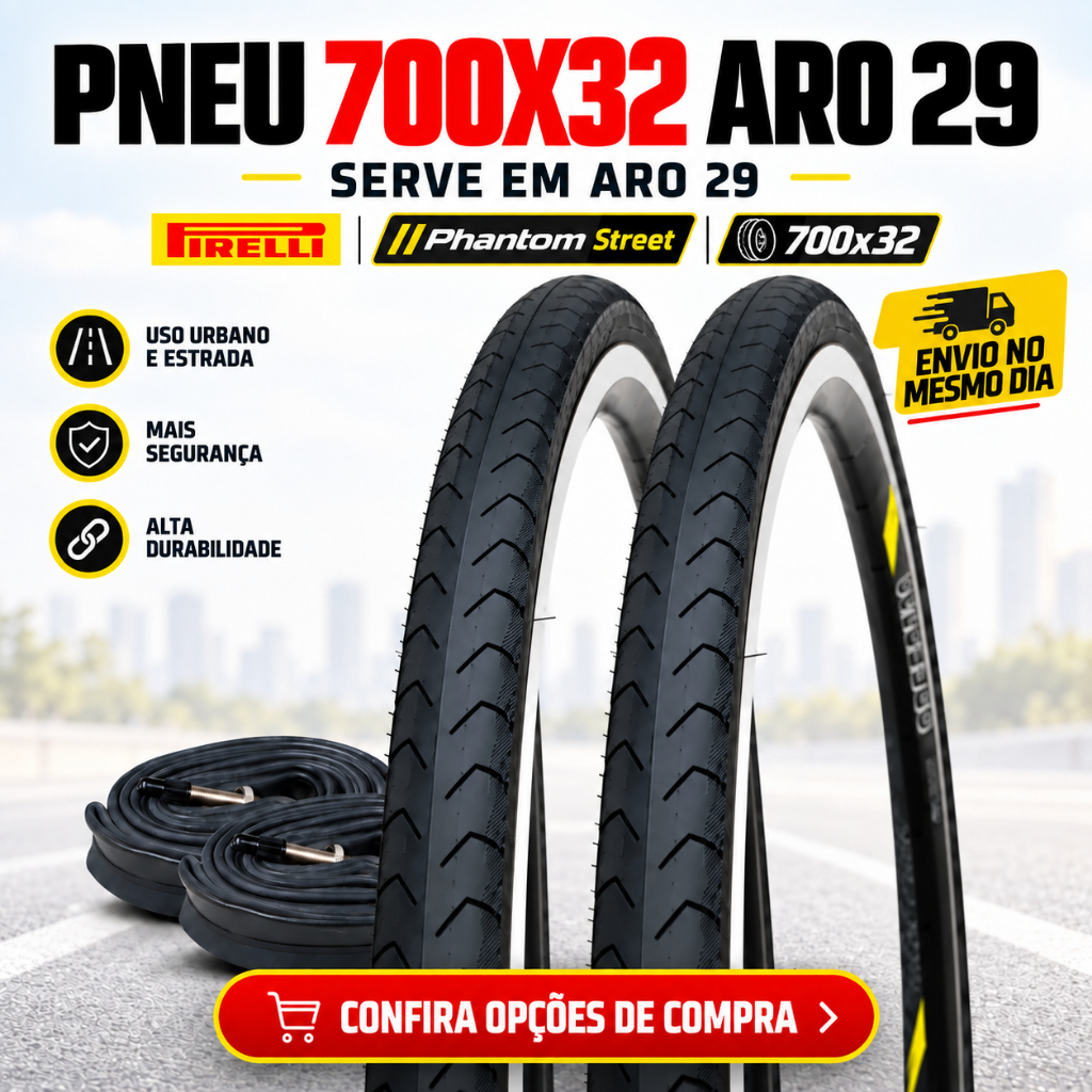 Pneu 700x32 Aro 29 Pneu Fino Aro 29 Pneu 700 32 Phantom Street Pirelli Slick Urbano Asfalto