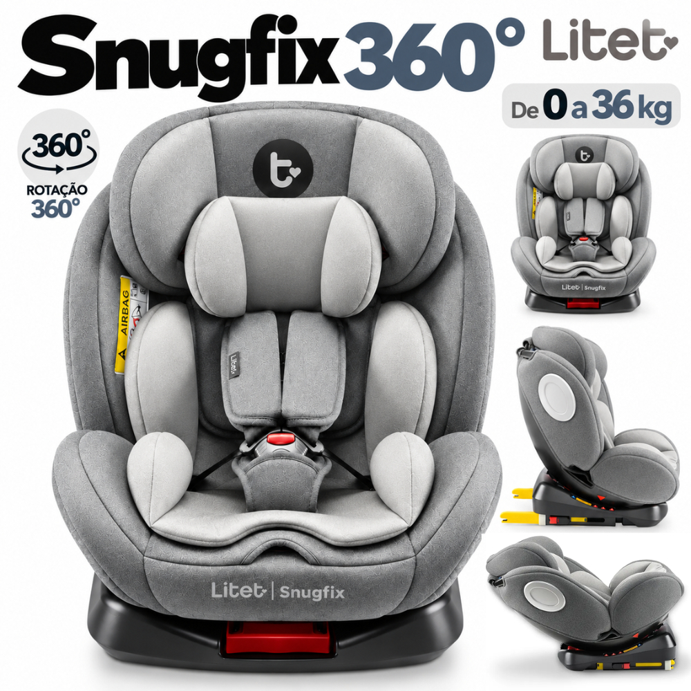 Cadeira Para Auto 0 A 36 Kg Isofix Com Rotação 360º Snugfix Preta e Cinza - Litet