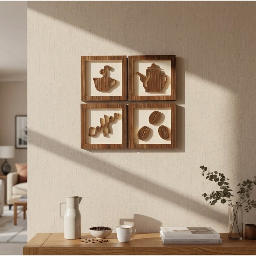 4 Quadros Cantinho Do Café com moldura 3d