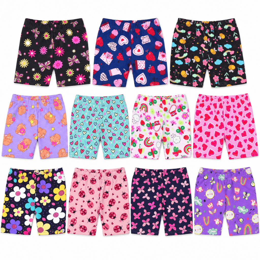 Kit 6 Bermudas Ciclista Infantil Menina, Cotton Estampa SORTIDA - Conforto e Praticidade