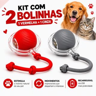 Kit 2 Bolas Inteligente Gatos Cães Brinquedo Giratório Interativo Rolamento Automático Bolinha Pet Elétrica