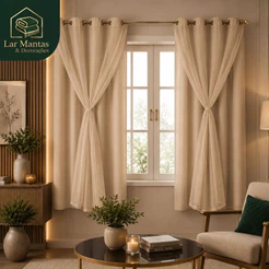 Cortina Blackout Blecaute 100% Corta Luz Com Voil Liso Elegante Econômica - 1 Parte 1,40M x1,80M Janela Quarto
