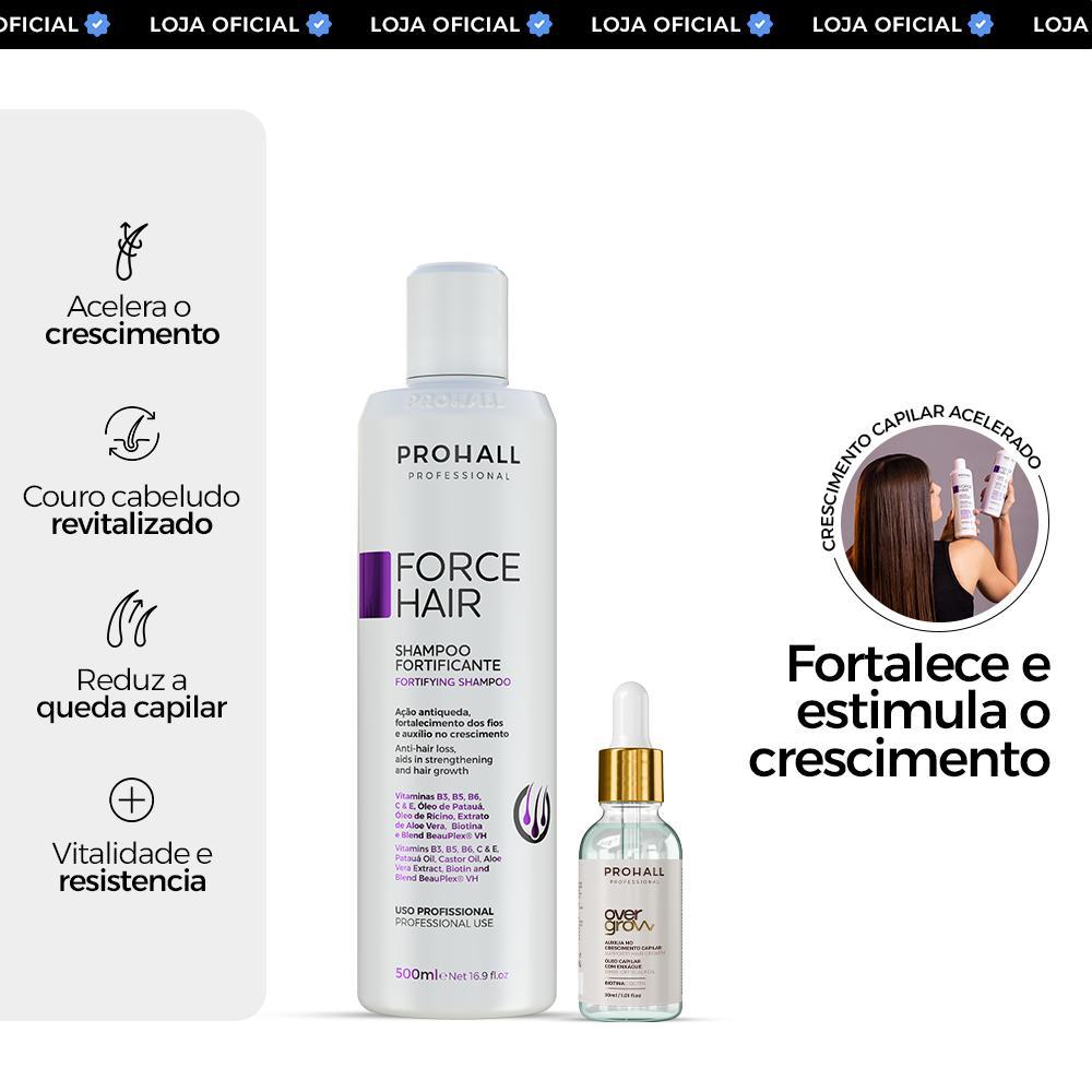 Shampoo Force Hair e Óleo Over Grow Kit Anti Queda Fortalece e Estimula o Crescimento