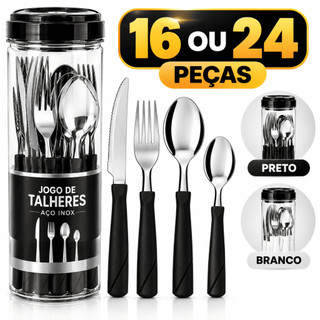 Conjunto de Talheres de Aço Inoxidável Com Pote 24/16 Peças