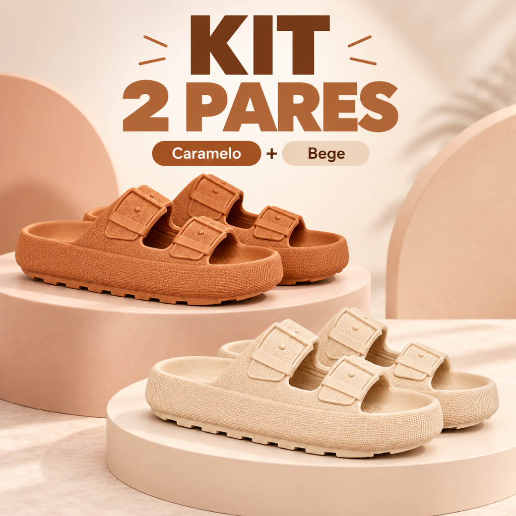 Chinelo Feminino Duas Tiras Fivela Kit 2 Pares Conforto Anatômico Plataforma Leve Antiderrapante