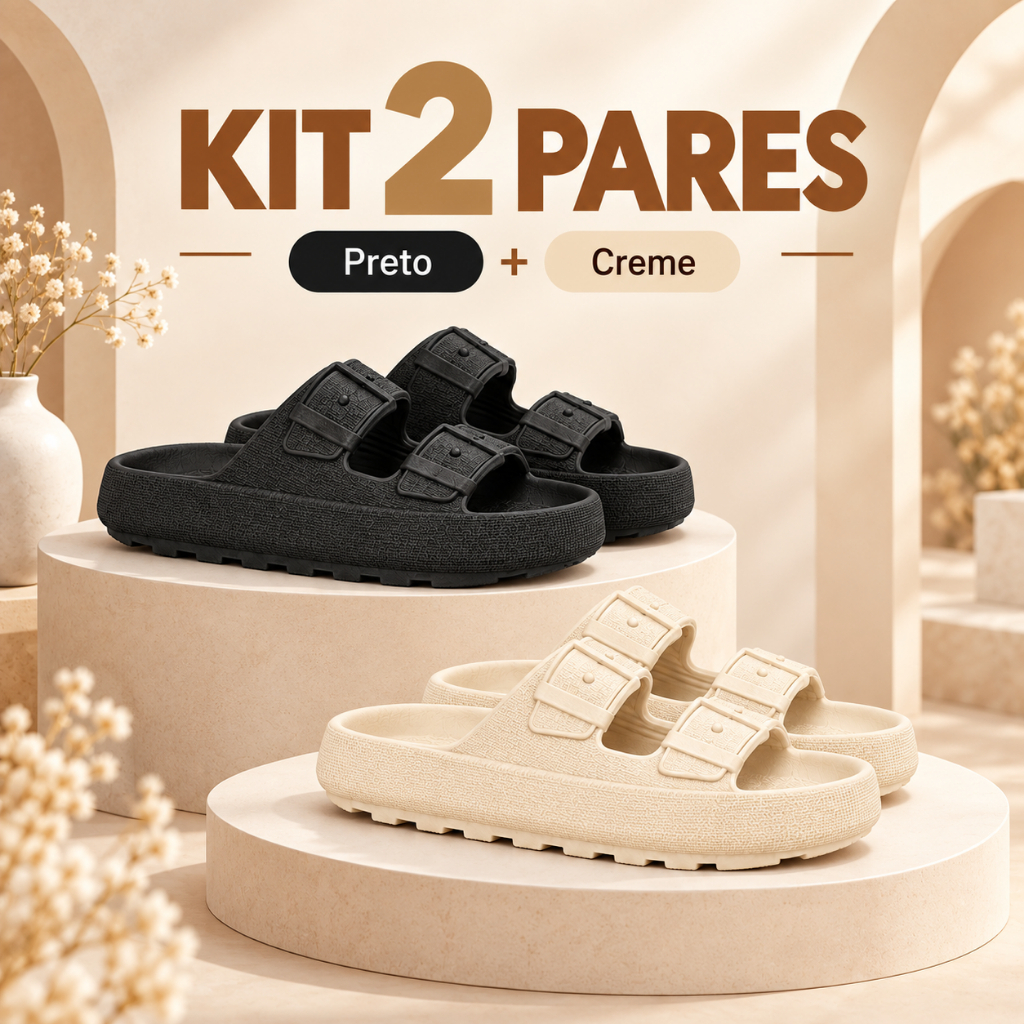 Combo 2 Pares Chinelo Feminino Fivela Plataforma Conforto Máximo Anatômico Leve Antiderrapante Lazer