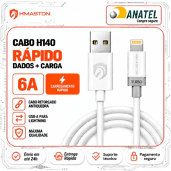Cabo USB Carga Rápida 4.0 Tipo C Futurista Lightning Carregamento Rápido 1 Metro para Android iPhone H'Maston H140