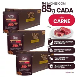 Ração Úmida Sachê Granplus Sabor Carne Gatos Adultos Caixo 18, 36, 54 Ou 72 Unidades