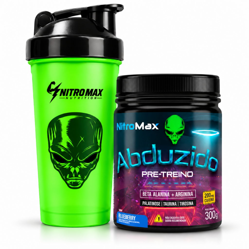 Pré-Treino Abduzido NitroMax 300g + Coqueteleira 200mg Cafeína Beta-Alanina Arginina Pump
