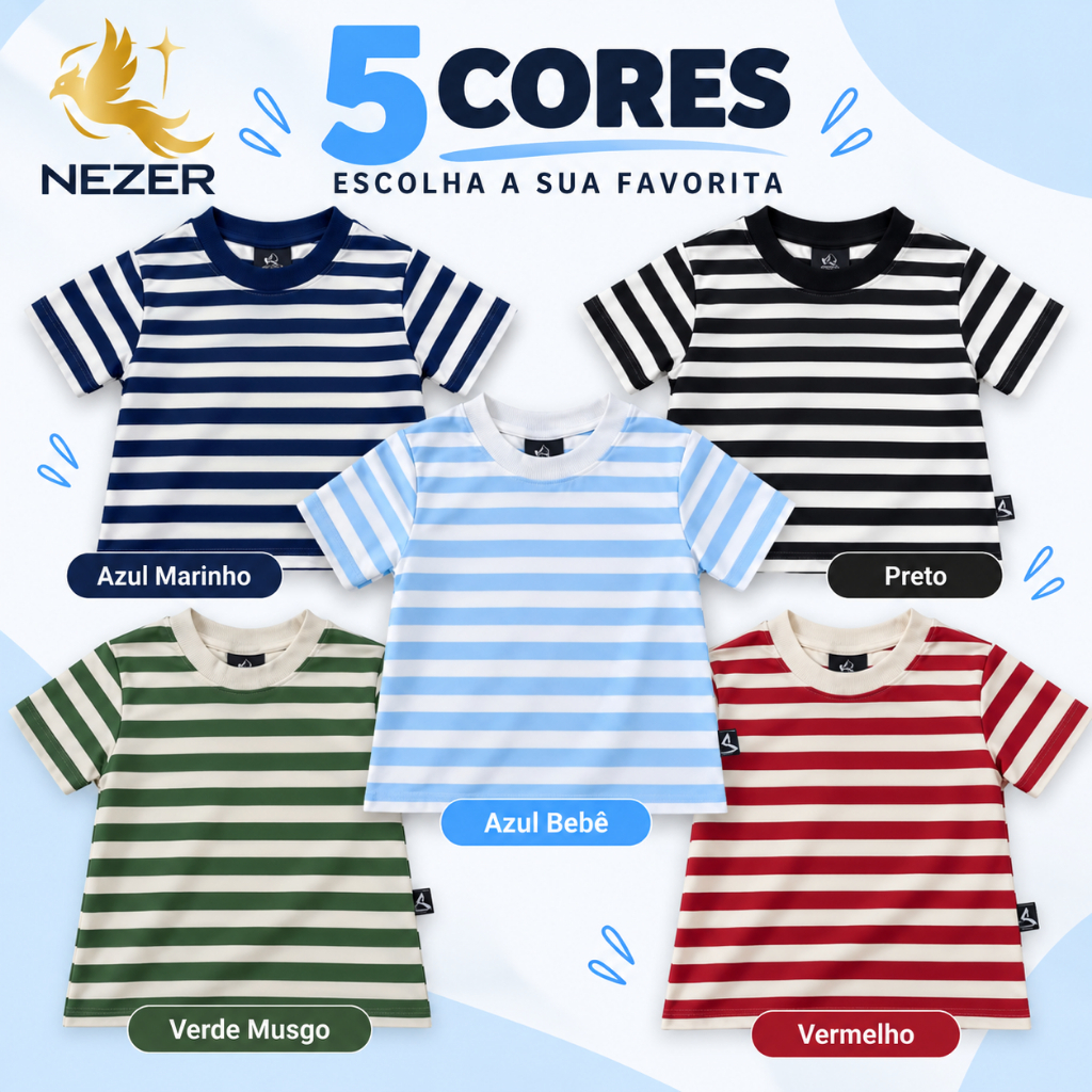 Camiseta Infantil Listrada Menino Algodão Premium Fio Tinto Gola Redonda Tam 2 ao 14 — imagem 2 de 2