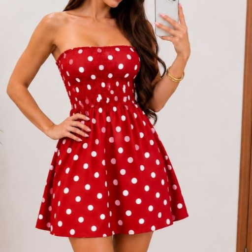 Vestido  Tomara  Curto  Soltinho Poá Bolinha Elegante Verão