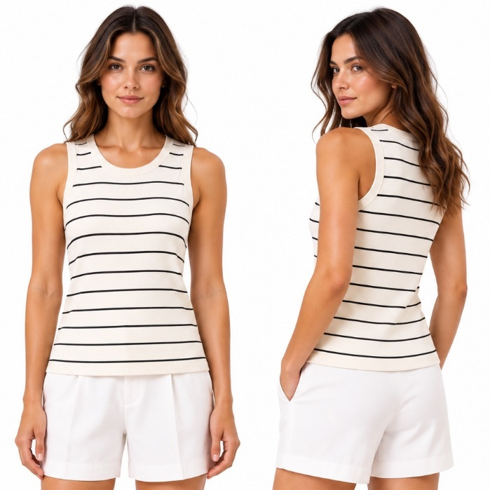Regata Feminina Canelada Listrada Basica com Elastano Tamanho P/M/G/GG Ref 23