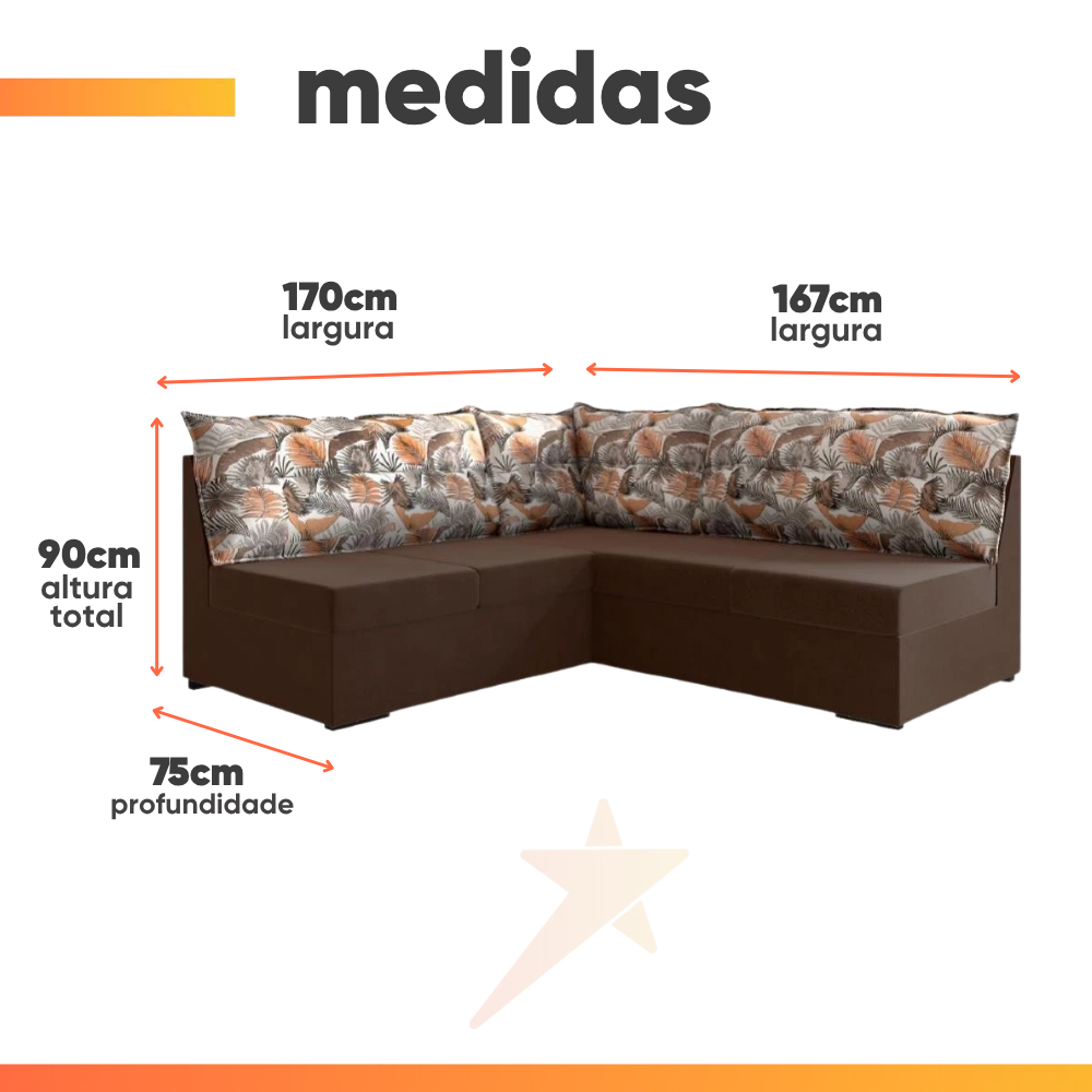 Sofá De Canto 5 Lugares Renaut Suede Marrom / Palmeira · foto 2