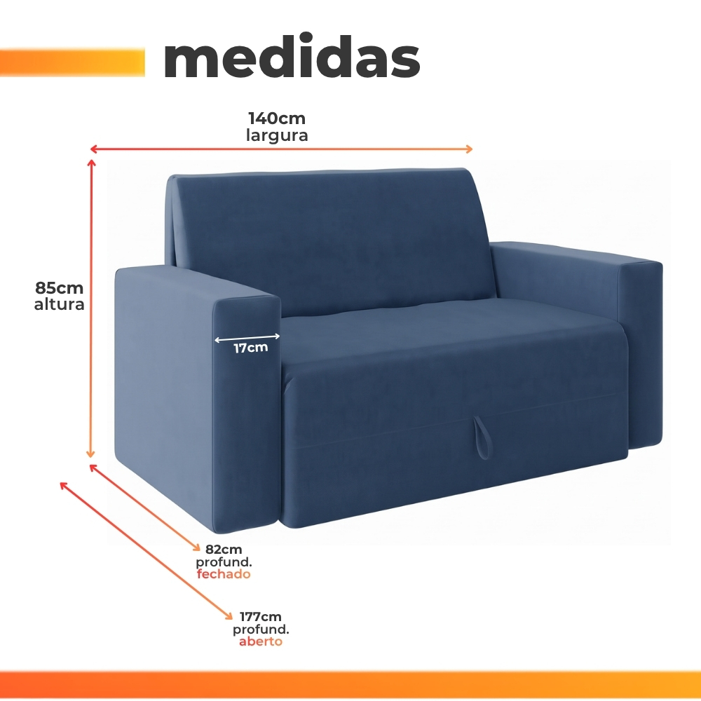Sofá-Cama 2 Lugares Pratik 5000 Mamflex Azul Suede · foto 2