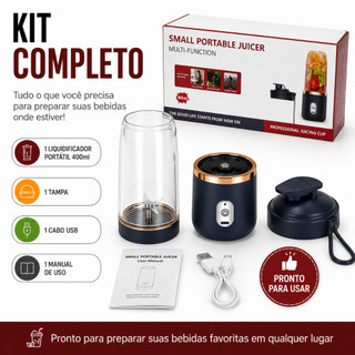 Mini Liquidificador Portátil 400ml Recarregável USB para Vitaminas e Smoothies