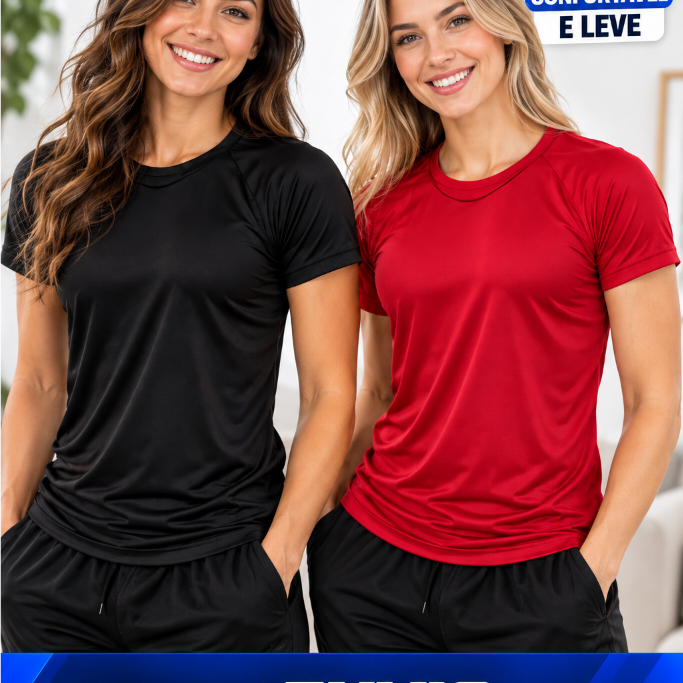 Kit 2 Camiseta Dry Fit Feminina Proteção UV Academia Corrida Caminhada Fitness Esportiva Confortável Envio Imediato