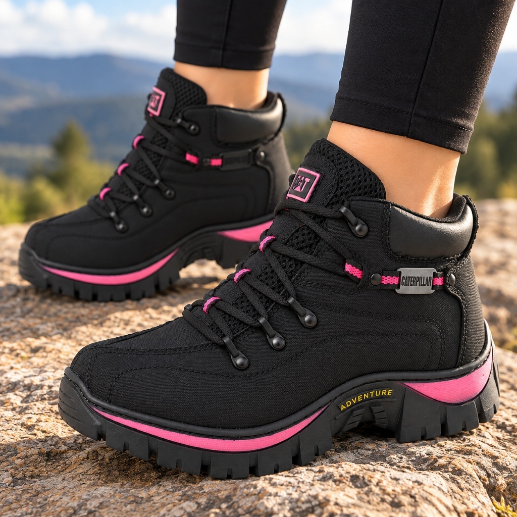 Bota Feminina  Caterpillar Coturno Adventure Trilha Lona Reforçada