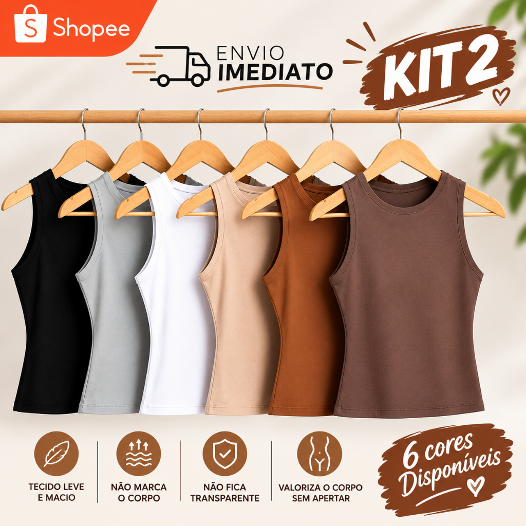KIT 2 Regata Blusinha Feminina Suplex Premium Duplo Básica Elegante Blogueira Tendencia