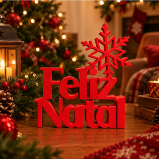 Enfeite Letreiro de Natal Feliz Natal Decoração de Mesa Natalina