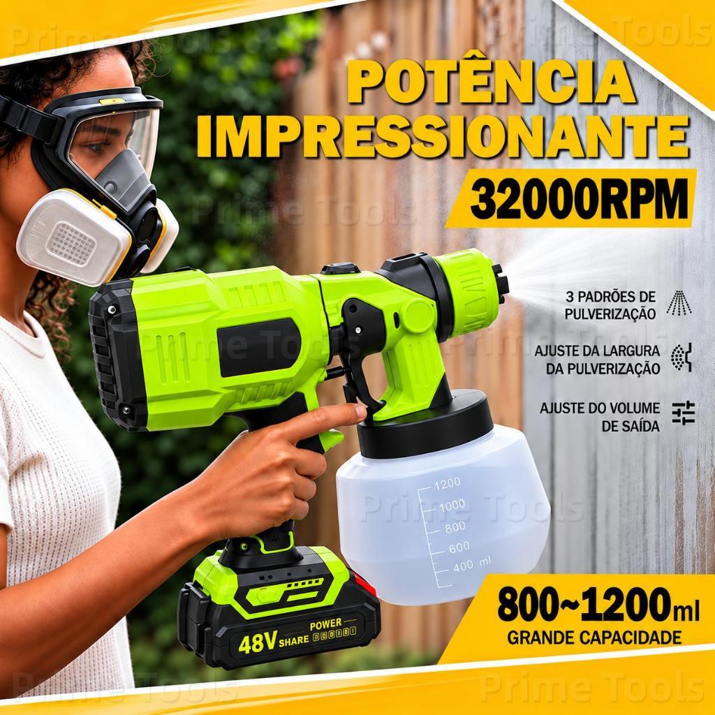 Pulverizadora Elétrica Sem Fio 48V 32000RPM com Tanque 800-1200ml 3 Padrões de Pulverização
