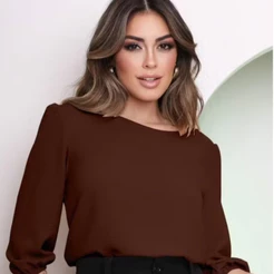 Blusa Feminina Alfaiataria Elegante Social Basica MANGA 3/4