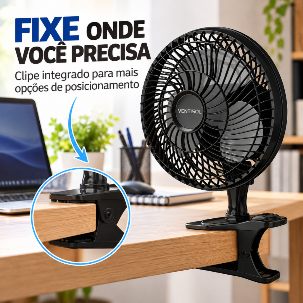 Mini Ventilador Mesa Portátil 20cm 127V ou 220V 3 pás Ventisol Black Turbo Base Removível Ventilação · foto 2