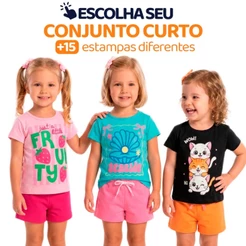 Escolha Seu Conjunto De Menina Infantil Verão Blusa Manga Curta E Shorts Roupa Infantil Feminina Tamanhos 2 a 10 L04