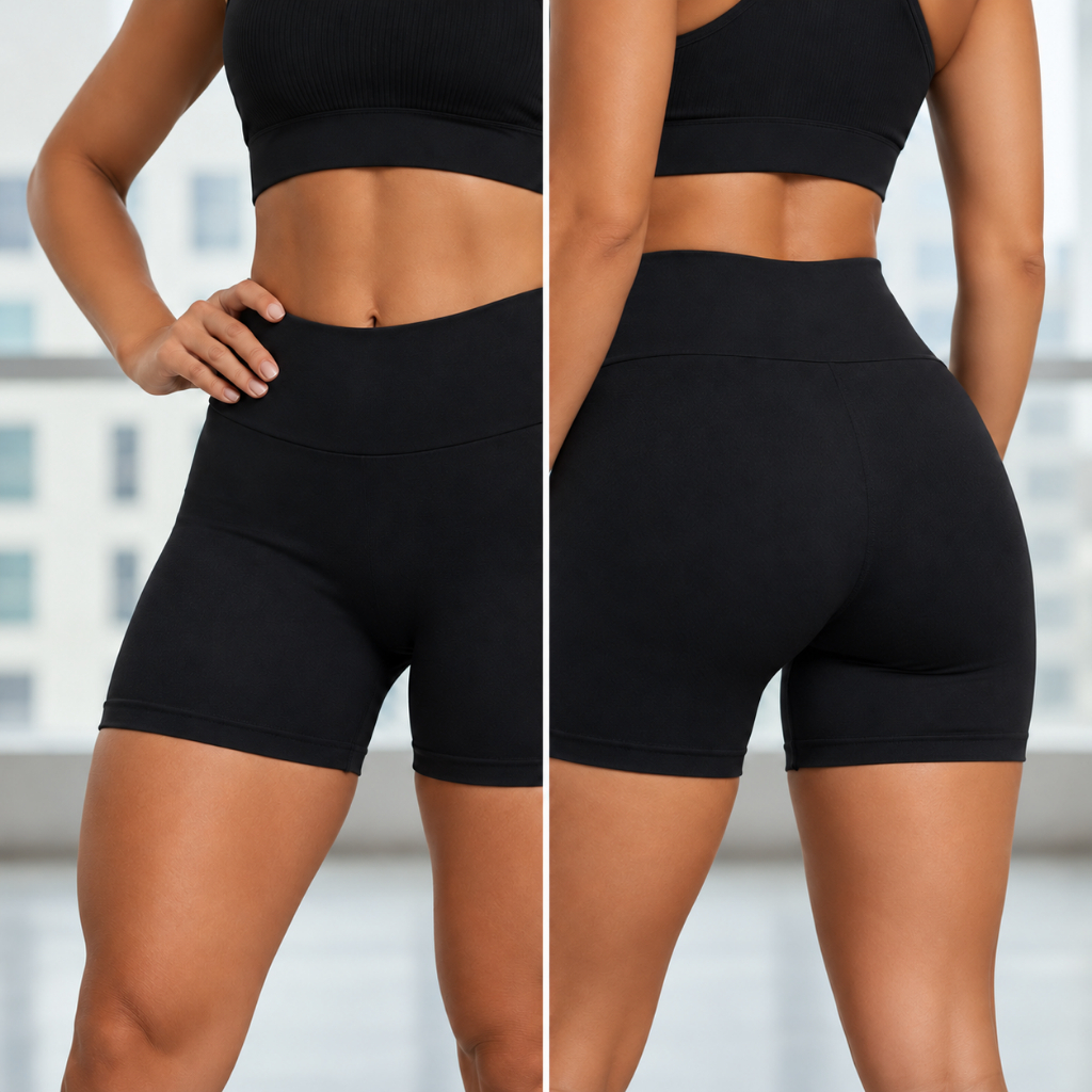 Short Fitness Feminino Cintura Alta Academia Treino Poliamida Academia Corrida Caminhada Yoga Fit Compressão