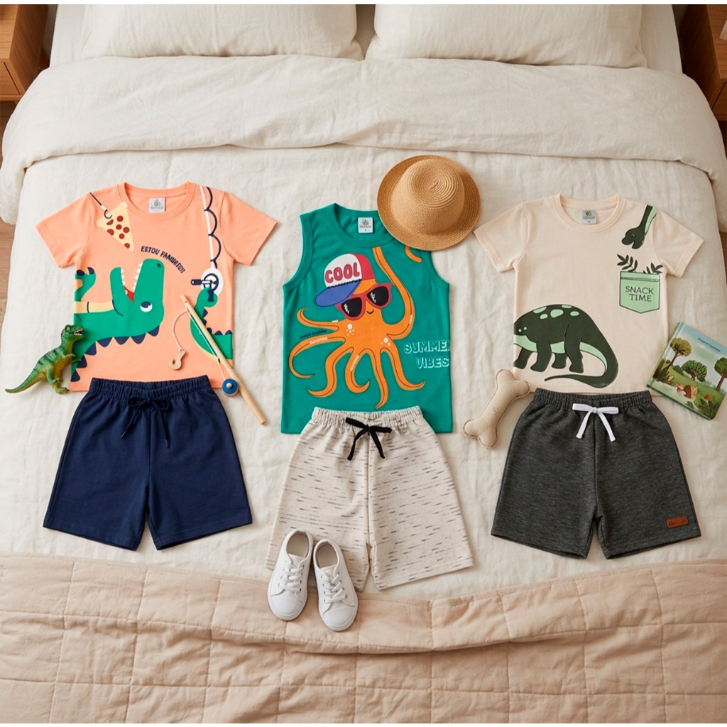 Conjunto Bebê Masculino Menino Infantil Verão Manga Curta Tamanho 1 ao 8 - Roupa de Calor para Bebê Masculino L02 · foto 2
