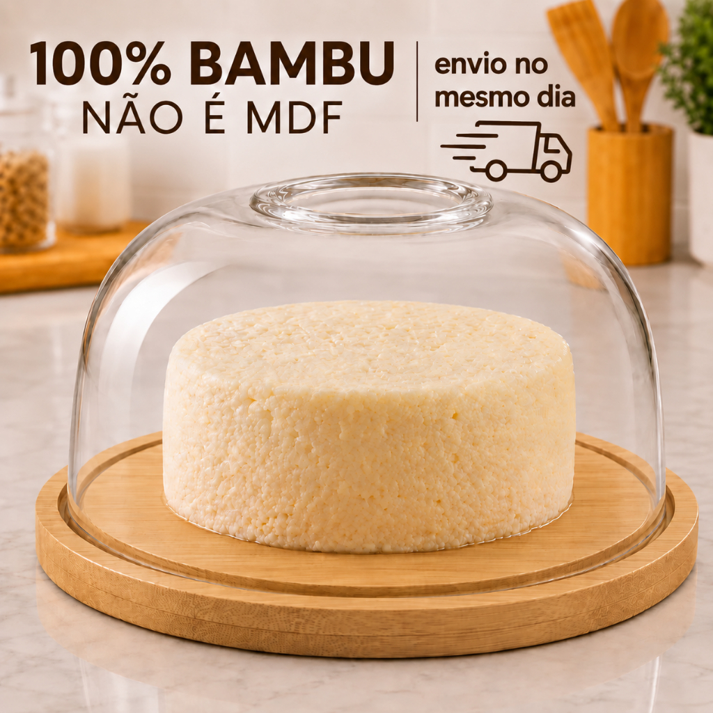 Porta Queijo Queijeira Madeira Bambu Com Tampa 19cm X 9cm Em Acrílico Mesa Posta