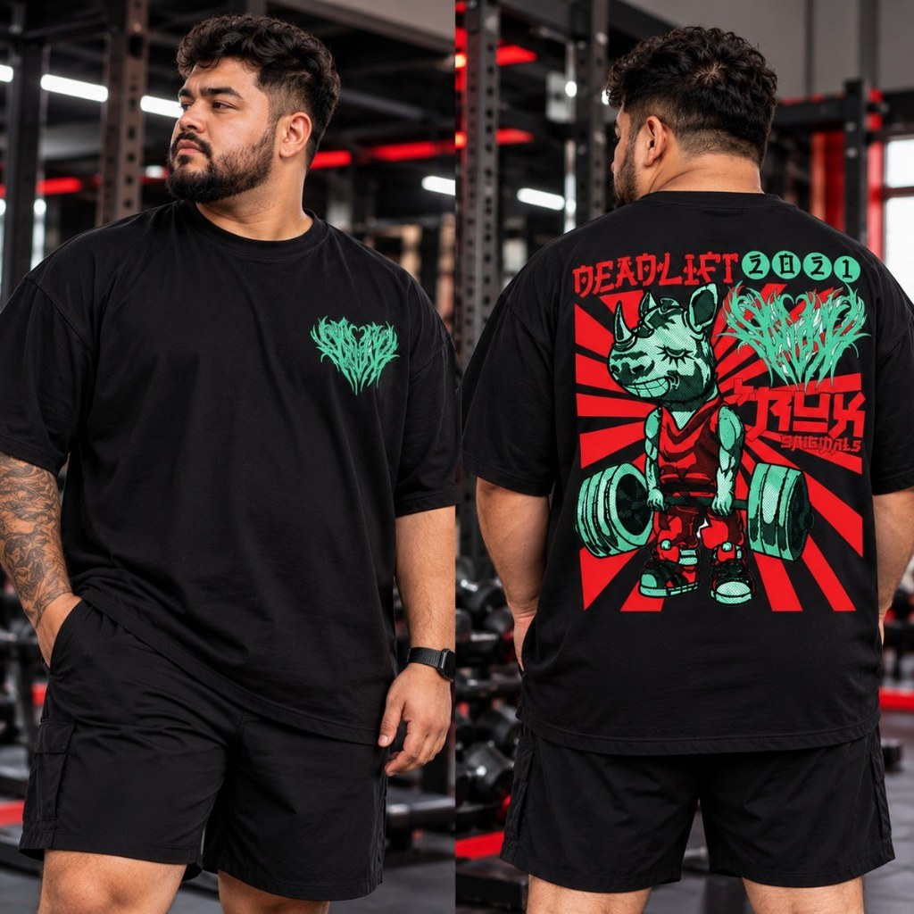 Camiseta Oversized Plus Size Masculina Academia Streetwear Estampada Deadlift 100% Algodão G1 ao G5