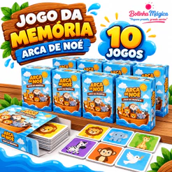 10 Jogo da Memória Arca de Noé Cartas Ilustradas com Animais Lembrancinha Dia das Criança Didático