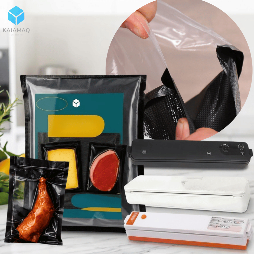 Saco A Vácuo Preto Com Ranhura Gofrado Para Seladora Embalagem Reforçada Alimentos Diamante Sous Vide Selagem Reforçada