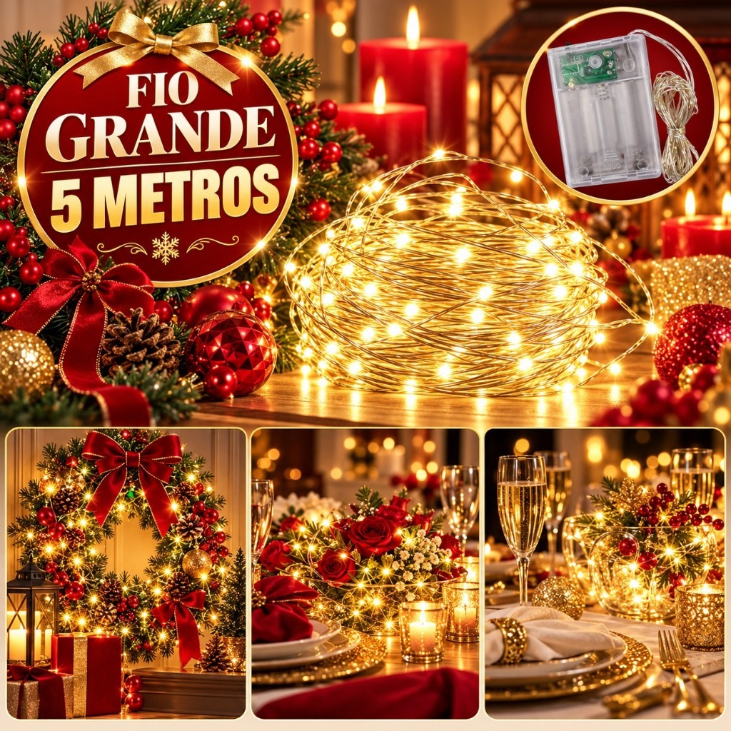 Fio de Fada 5m 50 LEDs Pisca Pisca Decorativo Cortina Quarto Varanda Arranjo Floral Guirlanda Natal