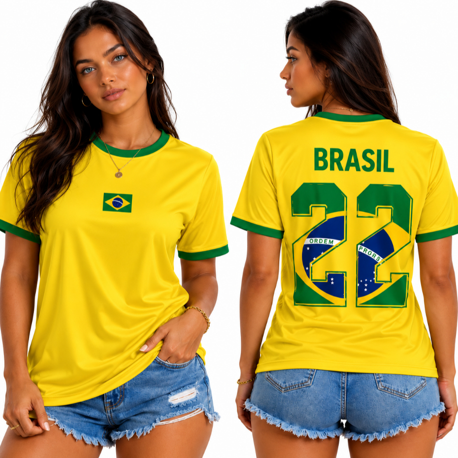 Camiseta algodão Camiseta Unissex Com Bandeira Brasileira Estampa 22 Brasil Blusa Casual 100% Algodão Premium Confortáve
