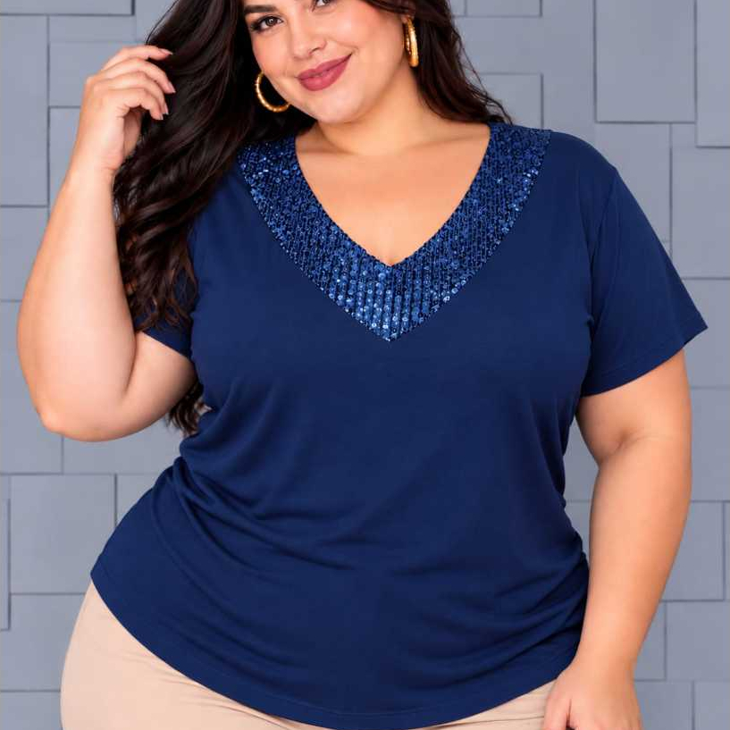 blusa plus size lantejoulas elegante feminina casuais