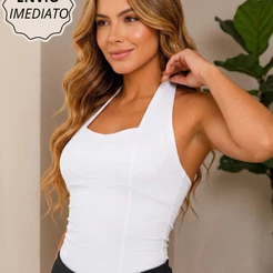 Blusa Halter Feminina Antonella Frente Única Cropped Sustentação Sem Sutiã Moda Gringa