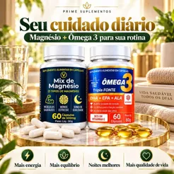 Kit Mix de Magnésio + Ômega 3 - Treonato, Bisglicinato e Dimalato - 60cps cada - envio 24h