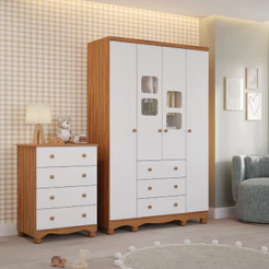 Quarto de Bebê Completo Gaveteiro 4 Gavetas Guarda Roupa 4 Porta Uli 100% MDF