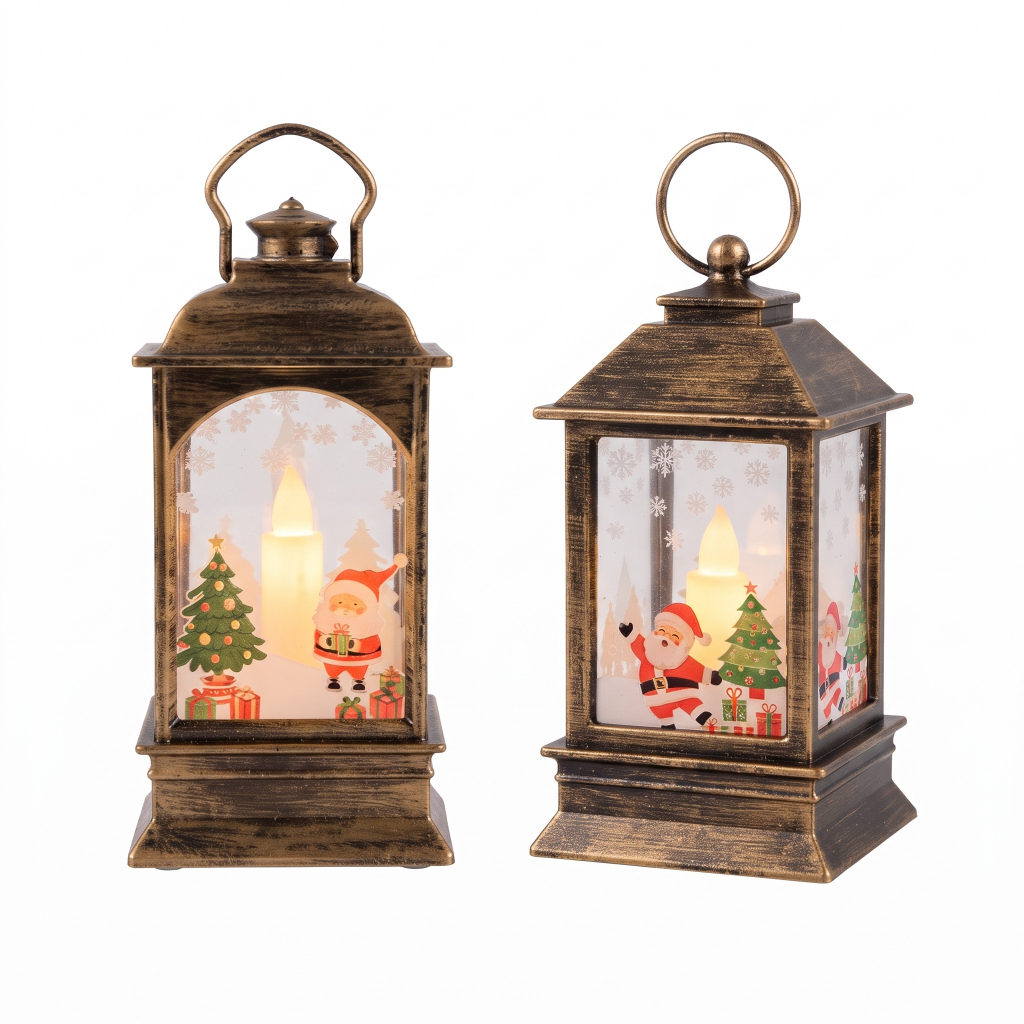 Lanterna de Natal Decorativa com Vela de LED Papai Noel Enfeite Natalino Rústico para Mesa e Aparador