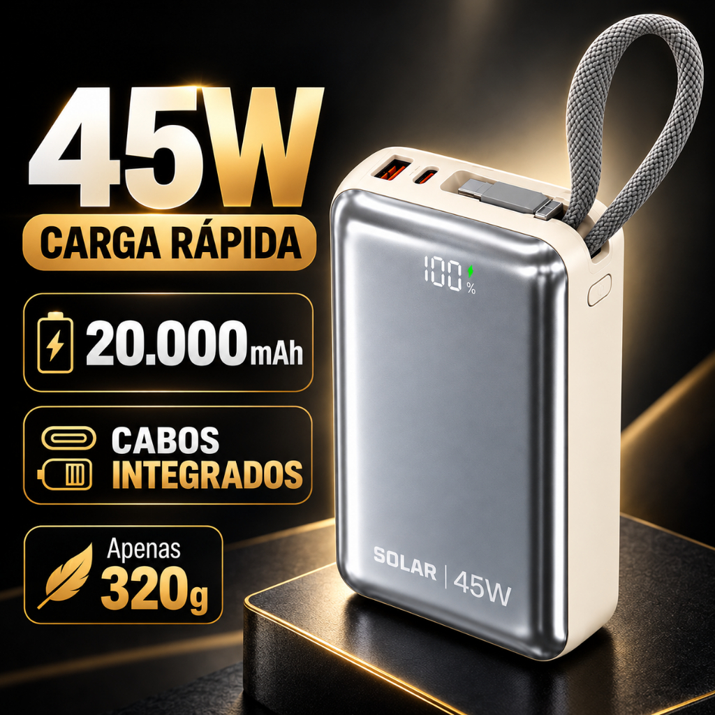 Power Bank 20000mAh 45W Carga Rápida USB-C Lightning