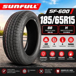 Pneu 185/65R15 Sunfull SF-600 88H Aro 15 Onix HB20 Sandero Logan