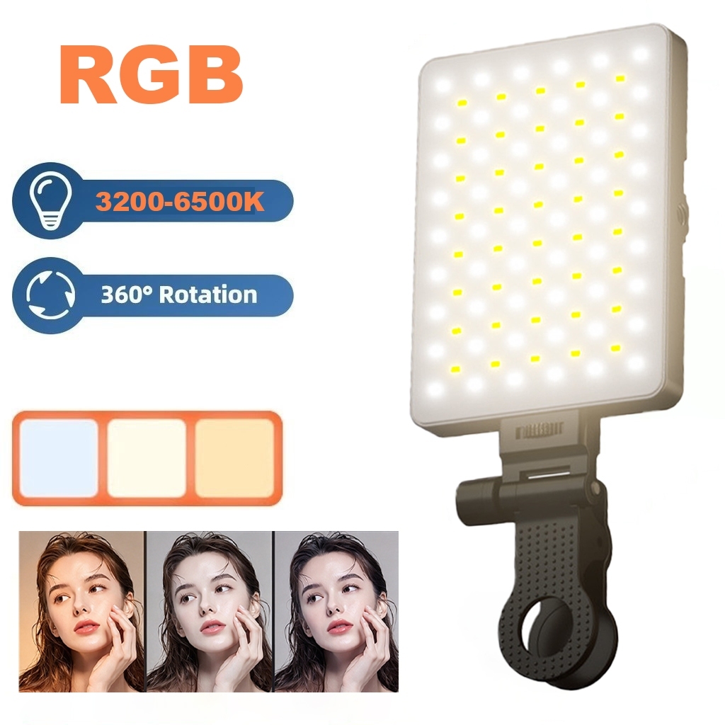 Iluminador LED RGB Profissional, Luz de Preenchimento 3200K-6500K, Recarregável Bivolt para Fotos e Lives, Preto