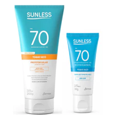 Protetor Solar Sunless FPS 70 Toque Seco Antioleosidade Corporal 200g Facial 30g Kit Corporal Rosto