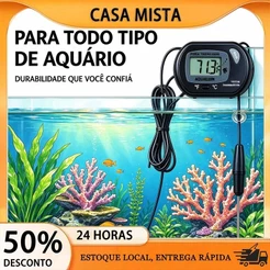 Termômetro LCD Digital Preto Sonda Impermeável | Medidor de Temperatura para Aquário, Terrário e Chocadeira