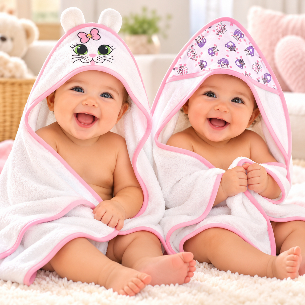 Kit 2 unidades - Toalha de Banho Bebê com Capuz e orelhinha infantil  recém nascido Tecido Felpudo