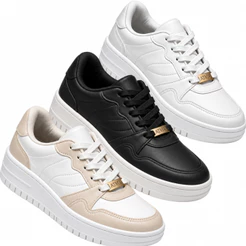 Tênis Feminino Plataforma Atma Casual Básico Branco Preto Confortável Sapatênis Macio Dia Estiloso