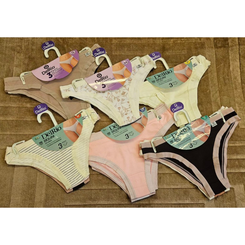 Kit 3 calcinhas Biquini em Cotton DELRIO em Oferta na Shopee